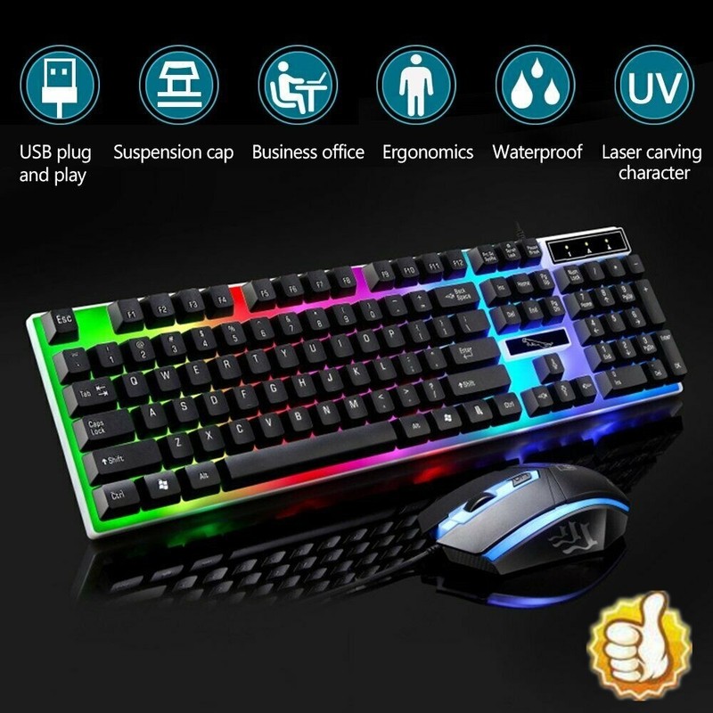 Gaming Tastatur Maus Set LED Beleuchten 2400DPI Maus Wie Mechanisch Tastatur USB