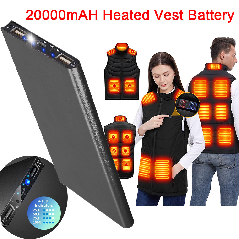 20000mAh Heated Vest 5V/2.1A Battery Pack Power Bank for Hea