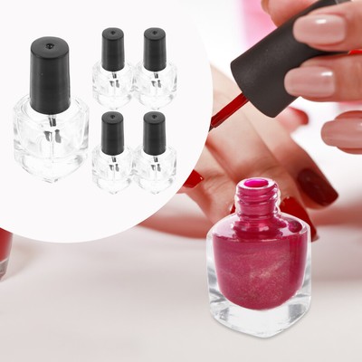  5pcs/pack 5ml Empty Nail Polish Bottle with Brush Inside Square Shaped Clear