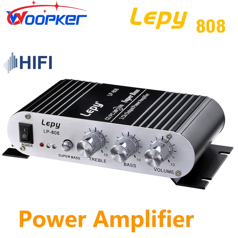 Lepy lp-808 HIFI Power Amplifier High Quality RCA Input/Output RMS 20W*2 Treble/