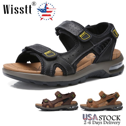 Mens Leather Sandals Adjust Strap Open Toe Outdoor Casual Sp