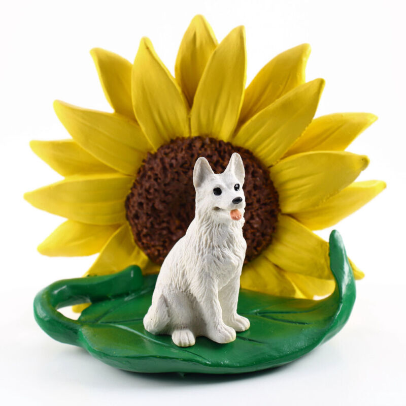 German Shepherd Sunflower Figurine White