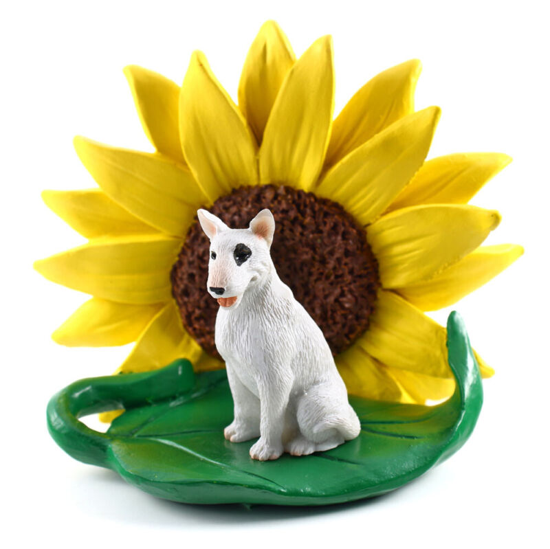 Bull Terrier Sunflower Figurine White
