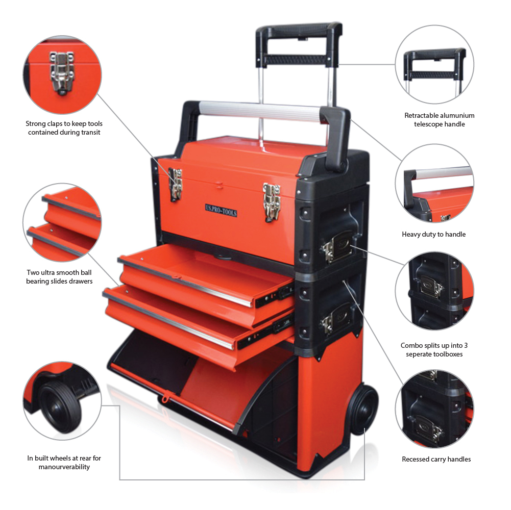 315 US PRO Tools Red Mobile Rolling Chest Trolley Cart Wheels