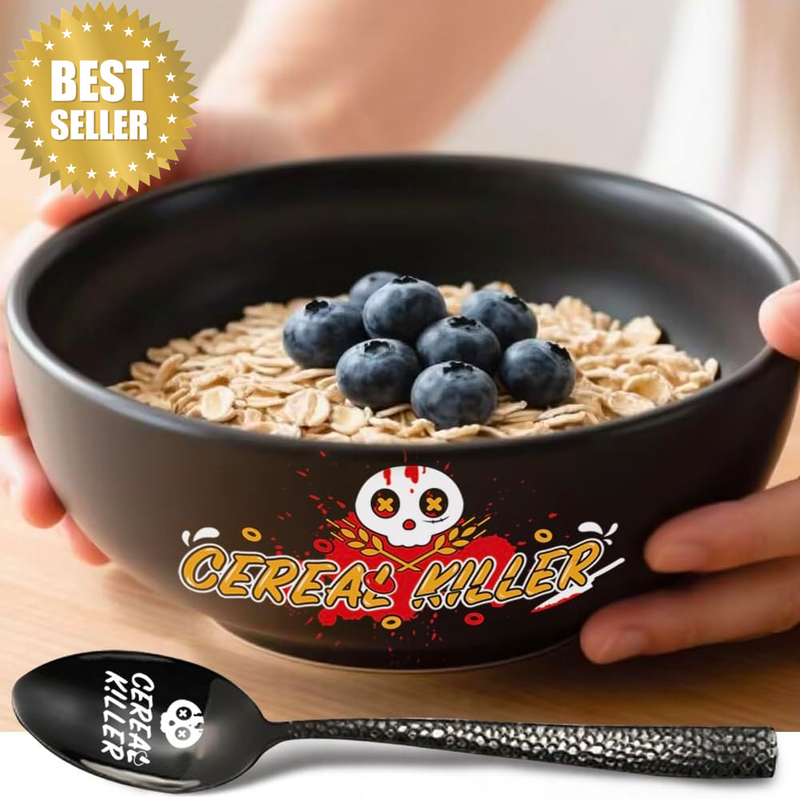 33 OZ Large Ceramic Cereal Killer Cereal Bowl Set - 7'' Caliber Matte Black Bowl