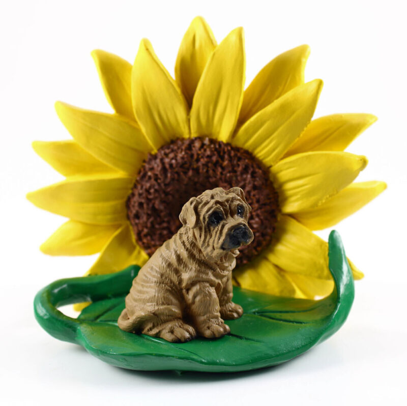 Shar Pei Sunflower Figurine Brown