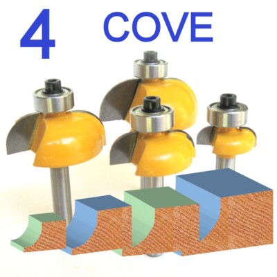 4pc 1/4'' Shank Radius 1/2'',3/8'',1/4'',1/8'' Cove Convex Router Bit Set  sct-888