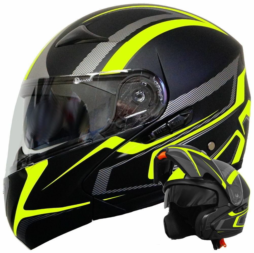 Klapphelm 109 Helm Rollerhelm schwarz neon grün matt Motorradhelm Gr. S M L XL