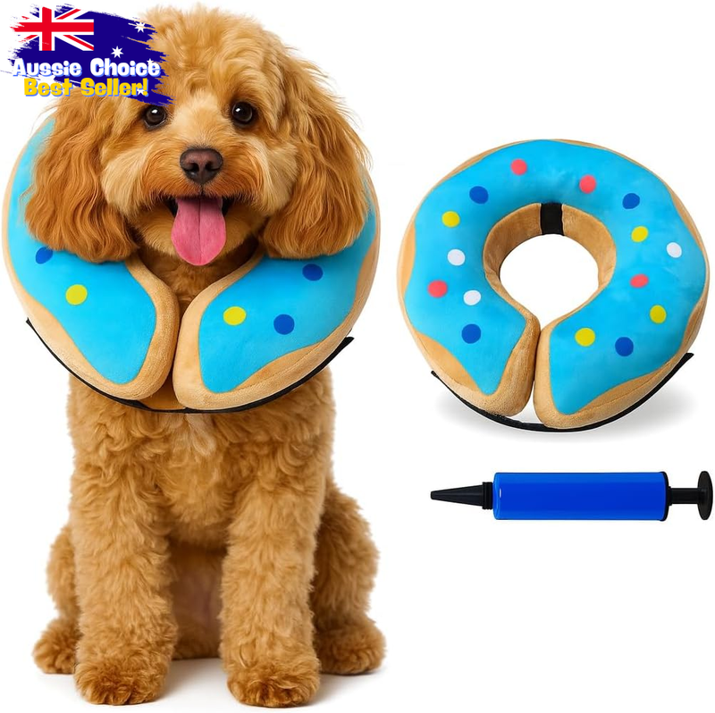 Inflatable Dog Cone Collar - Soft Recovery E-Collar for Medium Pets - Sky Blue