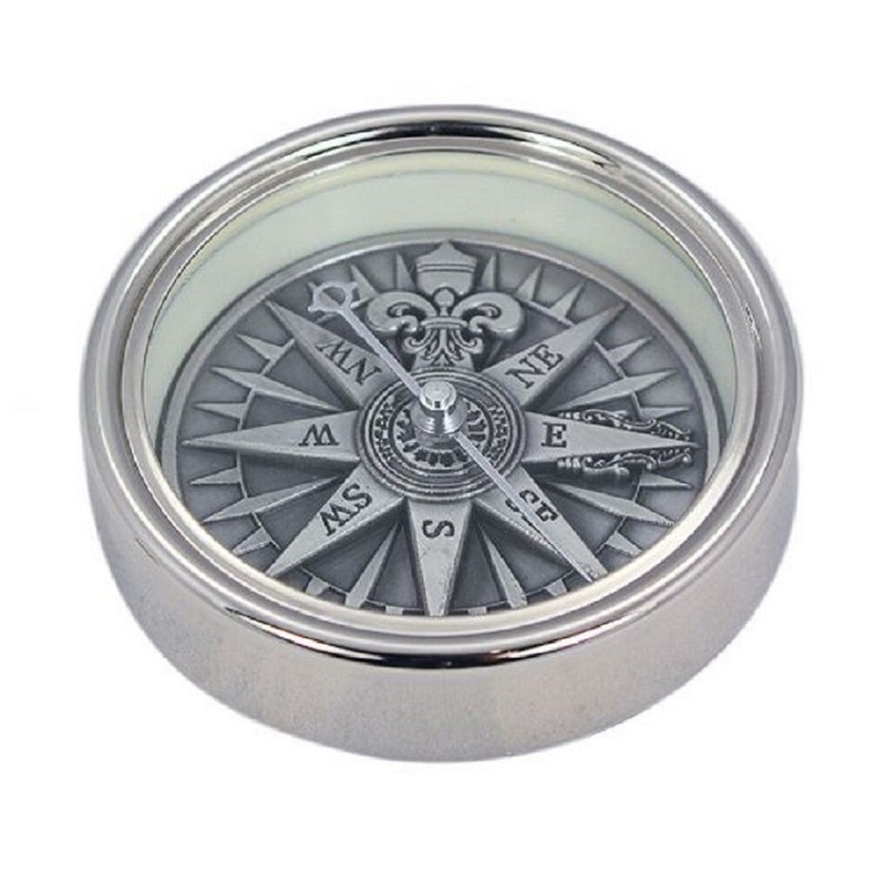 Kompass, Tischkompass, Magnetkompass Mit 3d Windrose Aus Verchromien Messing