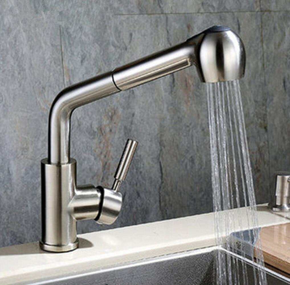 Edelstahl Küchenarmatur mit herausziehbarer Geschirrbrause Waschtisch
