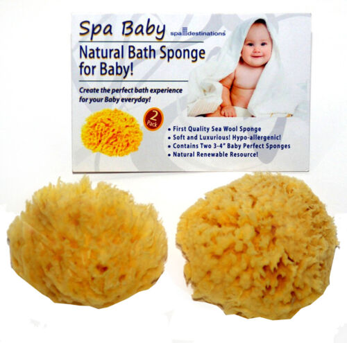 "Spa Baby" Natural Wool Bath Sponge by Spa Destinations (2 Pack) 