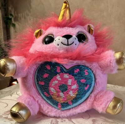 Rainbocorn Pink Lion Gold Sequin Heart Surprise Wings & Horn plushy 10  Adorable
