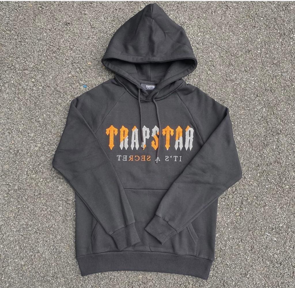 TRAPSTAR CHENILLE DECODED TRACKSUIT BLACK ORANGE in Canary Wharf