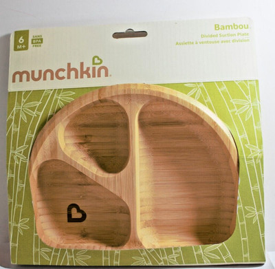 MUNCHKIN TODDLER SIZE NON TOXIC BAMBOU DIVIDED PLATE 6M+ SUCTION BASE SEALED NEW