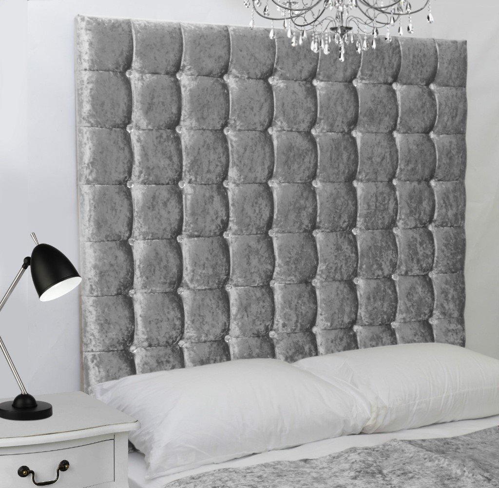 Silver Crush Velvet Bed and Big 6 Tier Diamante Headboard wall