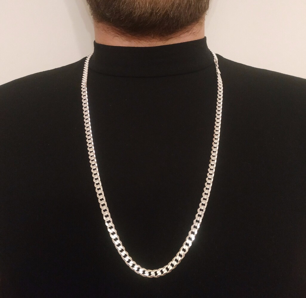 Pre-owned Handmade Mens Tight Curb Cuban Link Chain Necklace 925 Sterling Silver 6.5mm 58gr 28inch
