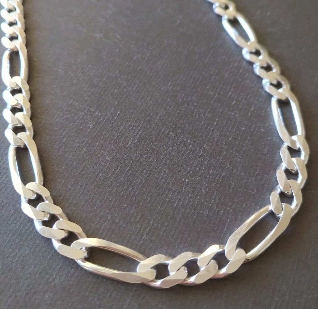 Pre-owned Handmade Mens 925 Sterling Silver Figaro Link Chain Necklace Solid Handcrafted 97gr 24"