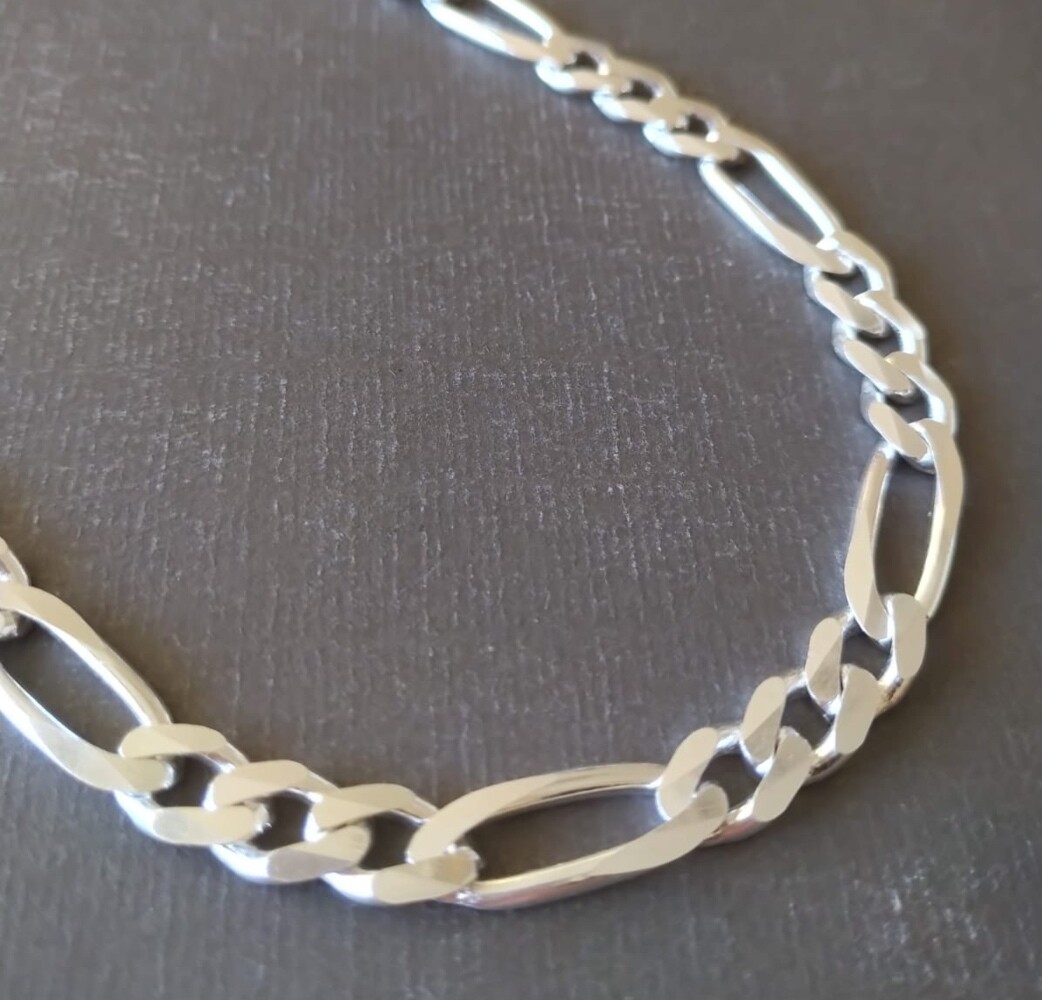 Pre-owned Handmade Mens 925 Sterling Silver Figaro Link Chain Necklace Solid Handcrafted 97gr 24"