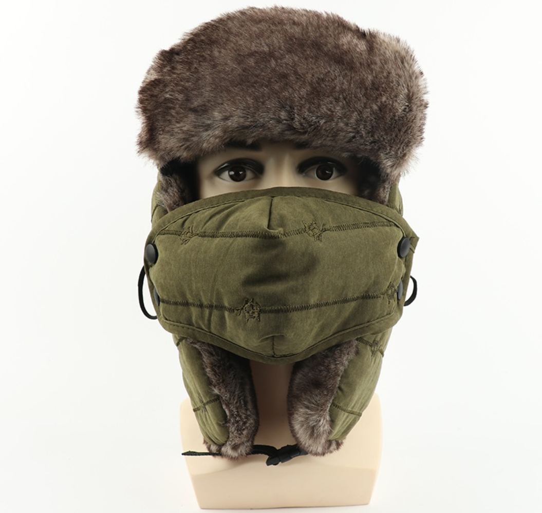 Men Women Winter Windproof Fur Ear Flap Ski Snow Cap Face Mask Warm Hat Cap US