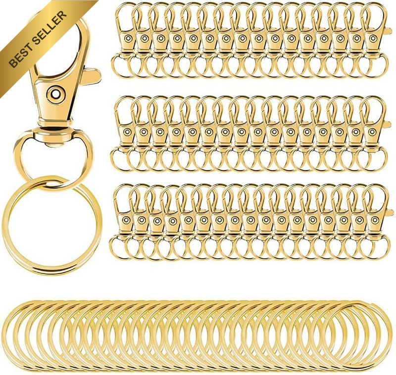 100-Pack Gold Swivel Clasps Lanyard Snap Hooks with Key Rings - Secure & Stylish