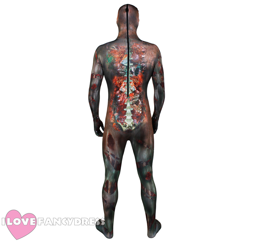 ADULT ZOMBIE SKINSUIT GORY HALLOWEEN FANCY DRESS COSTUME MENS SCARY