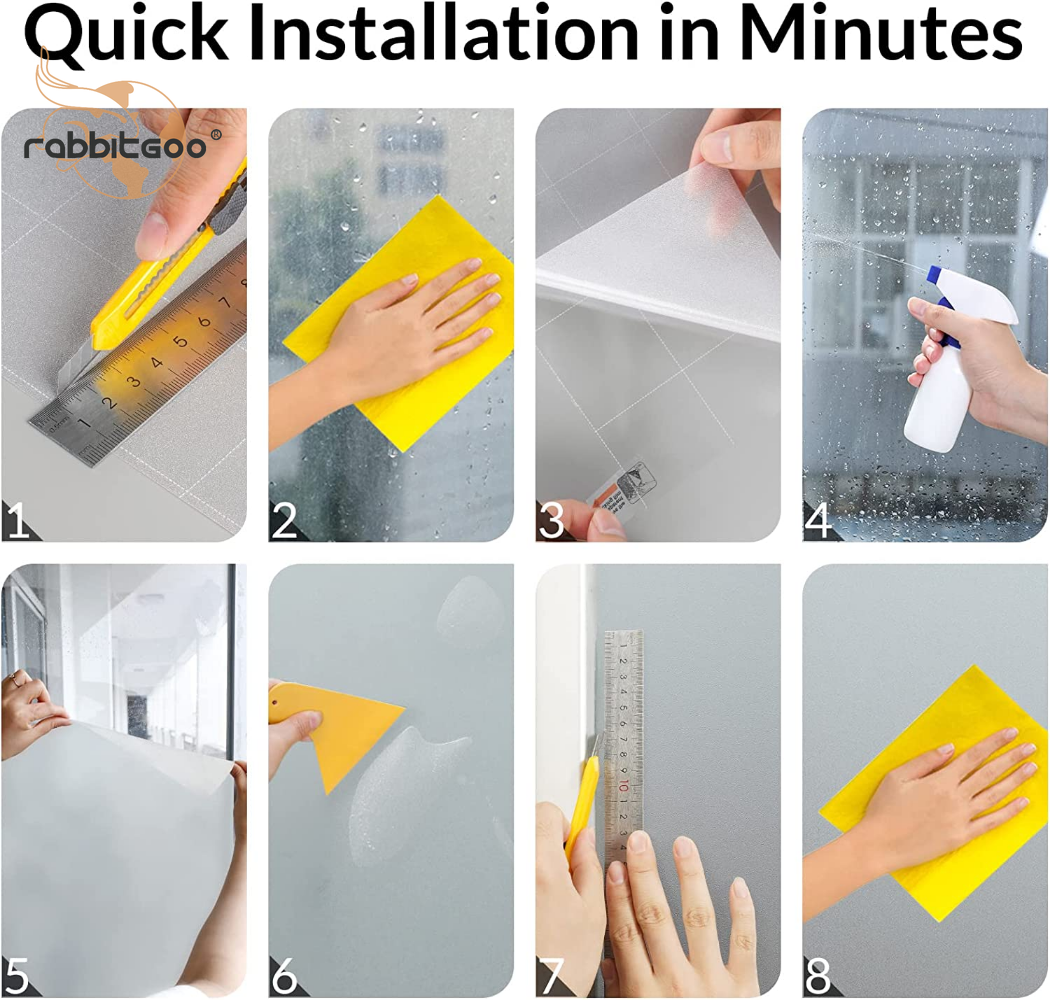 rabbitgoo Window Film Privacy Static Clings Pure Frosted Sticker 17.5x78.7In