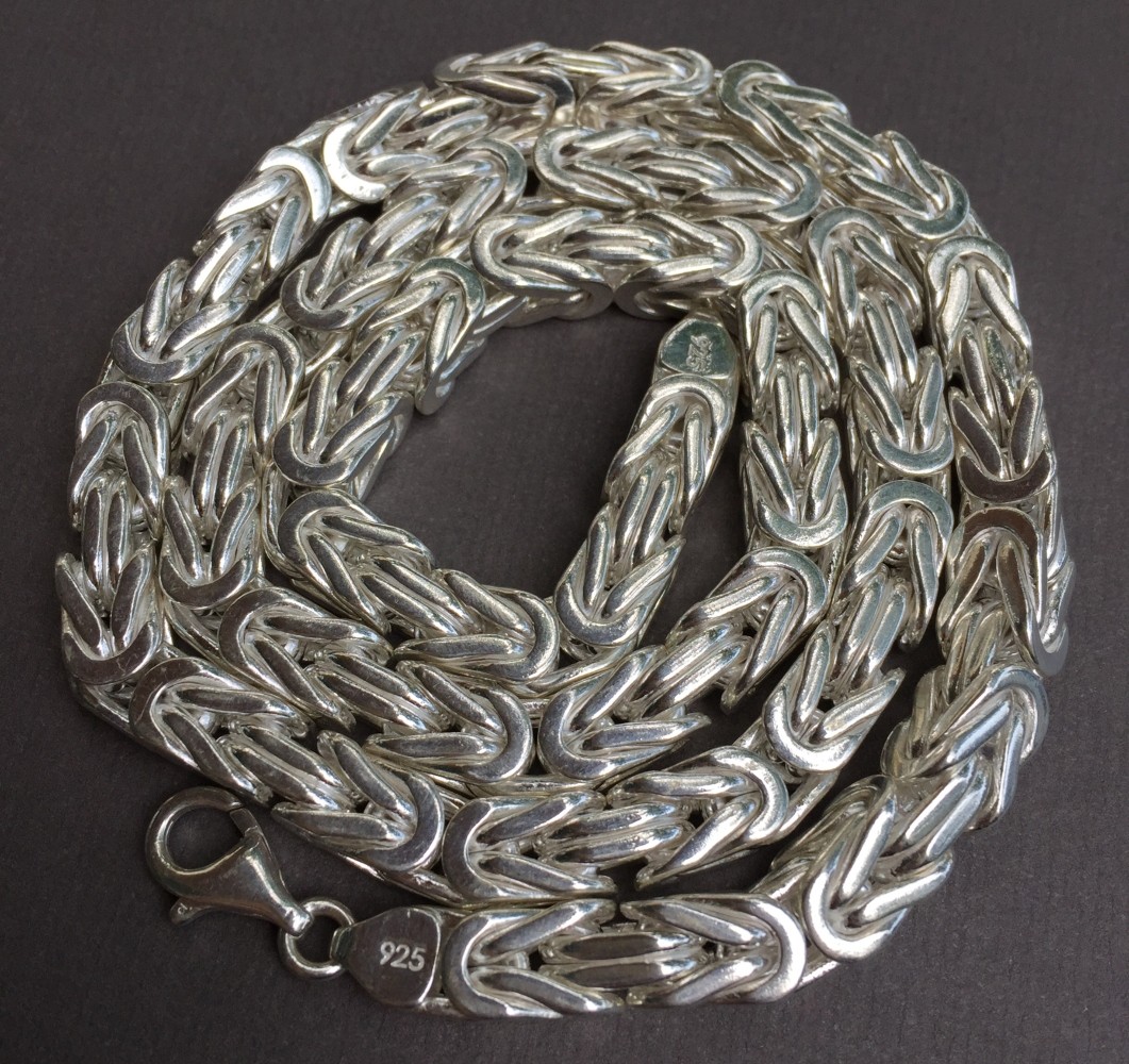 Pre-owned Handmade Mens Square King Byzantine Chain Necklace 7mm 174gr 27" 925 Sterling Silver
