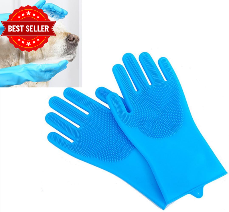 Pet Grooming Gloves - Gentle Dog Bathing Shampoo Brush - Massage Mitt with Enhan