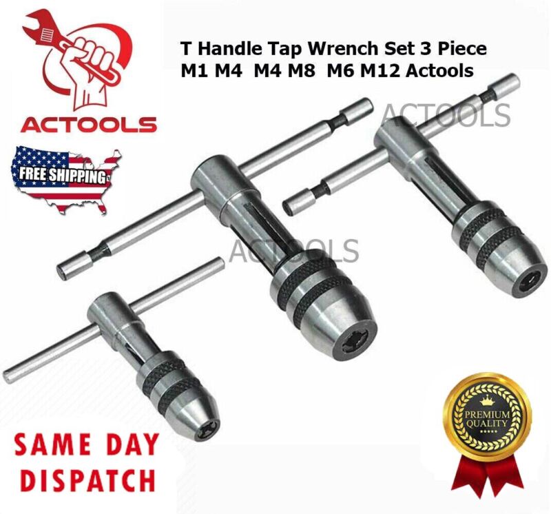 Tap Wrench Set Of 3 Pcs Adjustable T-Handle M1-M4 / M4-M8 / M6-M12 USA