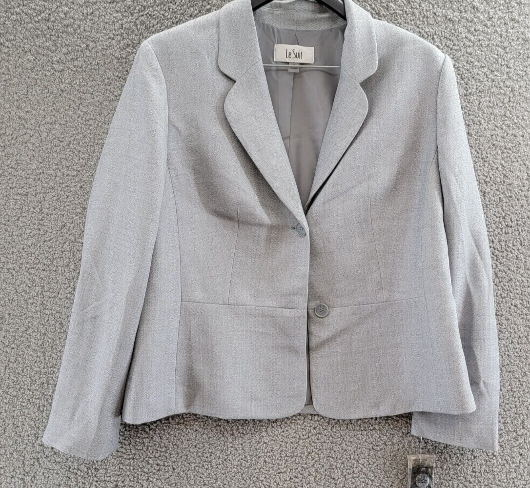 Le Suit Notch-Collar Pantsuit Women's 16 Granite Heather Button Zip Closure L/S - Picture 3 of 24