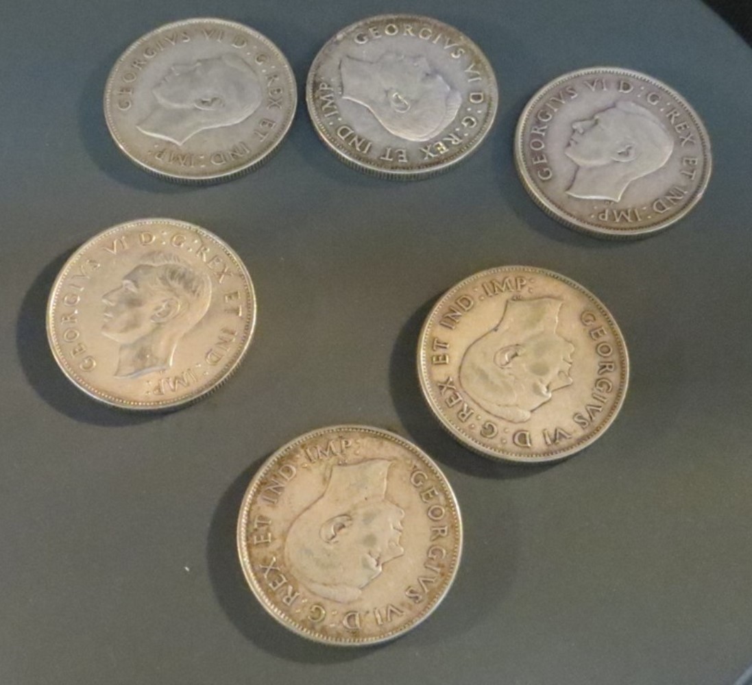 Lot Of 6 Canadian 1941,1944 Silver 1/2 Dollars 50 Cent Coins 2.4oz