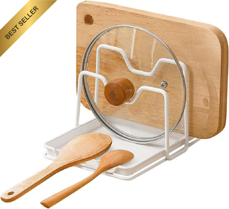 Pot Lid Holder, 2 Layers Pot Lids Organizer Multifunctional Lid and Spoon Rest R