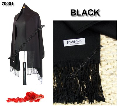 Plain Color Black 100 Pure Real Pashmina Cashmere Wool Shawl Wrap Scarf New