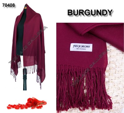 Plain Color Burgundy 100 Pure Real Pashmina Cashmere Wool Shawl Wrap Scarf New