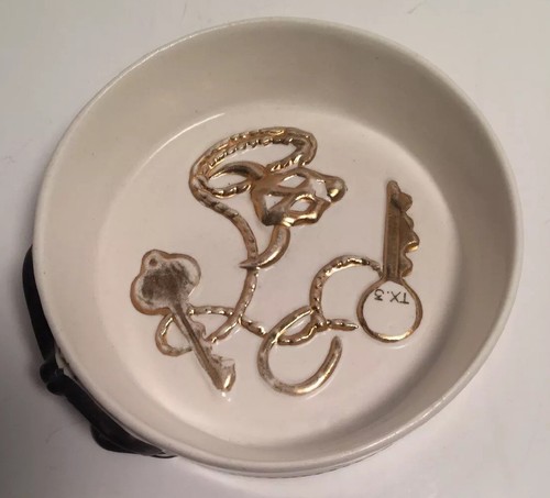 Vintage Ceramic Tux Bow Tie Trinket Tray Approximately 4.5” Diameter 1.5” Tall