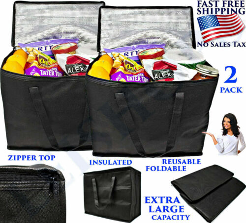 2 XL LARGE INSULATED FOOD DELIVERY BAG THERMAL REUSABLE GROCERY ZIPPER CARRIER