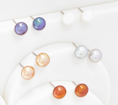 Honora Cultured Pearl     Set of 5    9.0mm Boxed Stud Earrings with Happy Backs