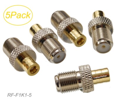 5-Pack F-Type Female to SMB Female 50-ohm Coax Antenna Adapters, RF-F1K1-5