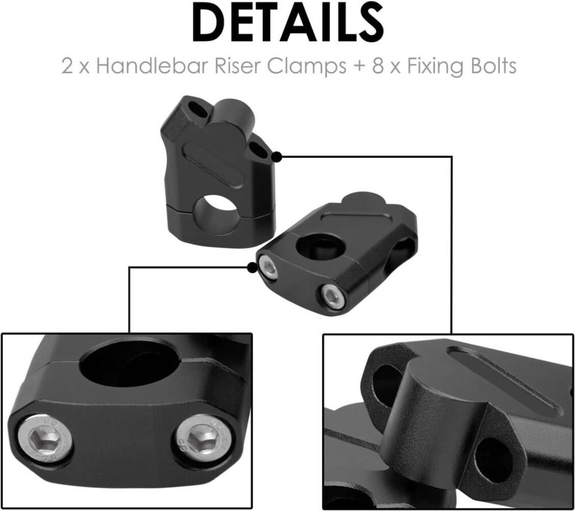 2pcs CNC 7/8" 22mm Handlebar Motorcycle Riser Mount Clamp Adapter Increased 38mm
