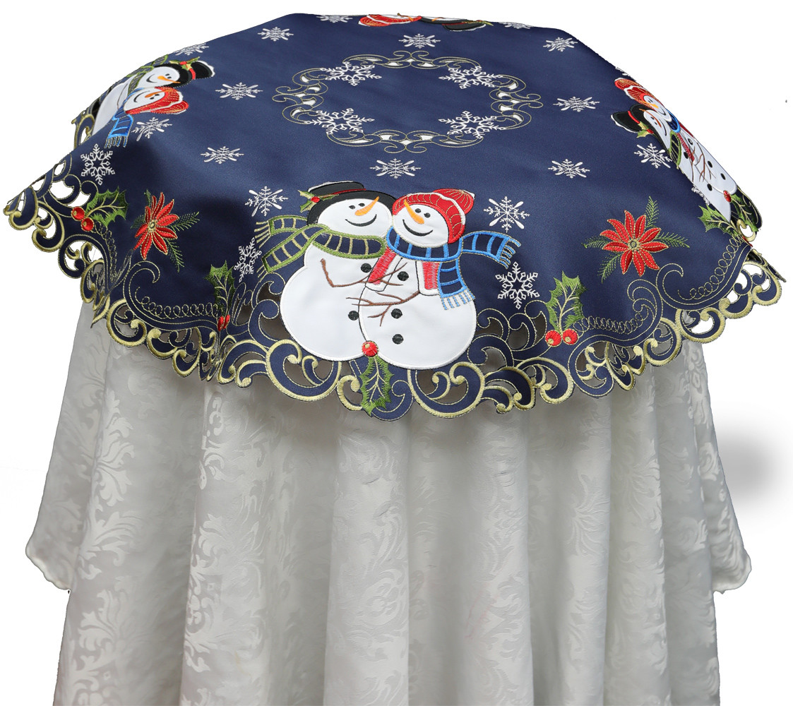 Holiday Christmas Snowman Snowflake Placemats Table Cloth Runner Navy Blue Gold