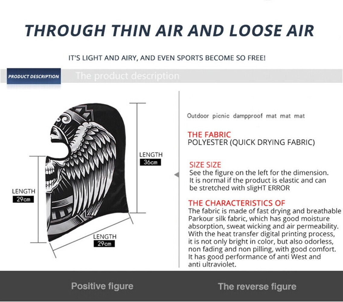 Balaclava Tactical UV Protection Skull Full Face Mask Ghost Printed Ski Sun Hood