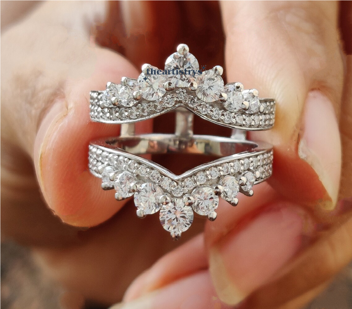 2 Carat Round Cut Simulated Diamond Enhancer Wedding Band Solid 14K White Gold