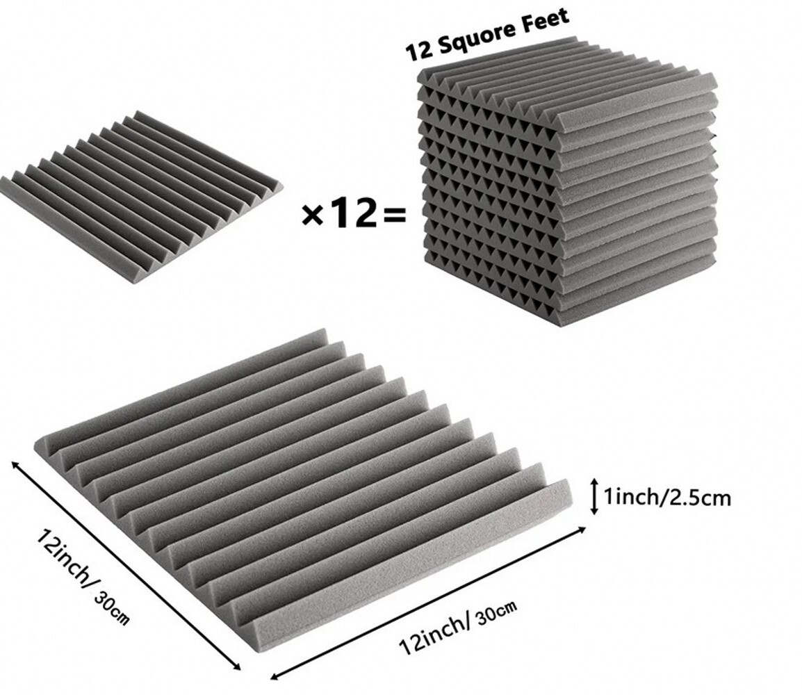 12~96 PACK 12"X12"X1" Acoustic Foam Panel Wedge Studio Soundproofing Wall Tiles