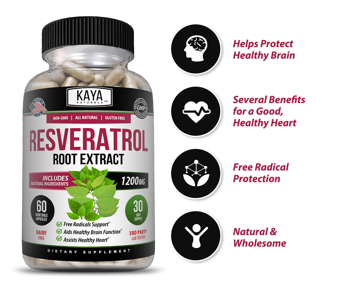 Resveratrol Capsules Anti-Aging Antioxidants, Brain Support, Radiant Skin