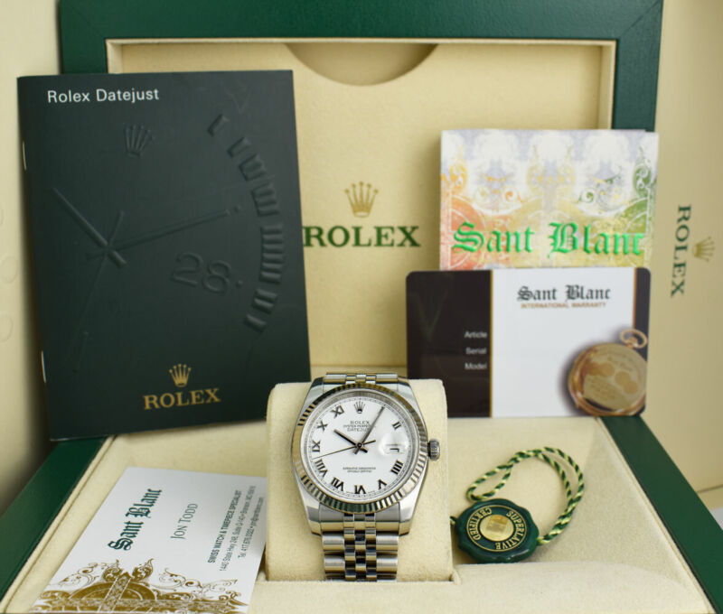 Rolex - Rehaut 36mm White Gold & Ss Datejust White Roman 116234 - Sant Blanc
