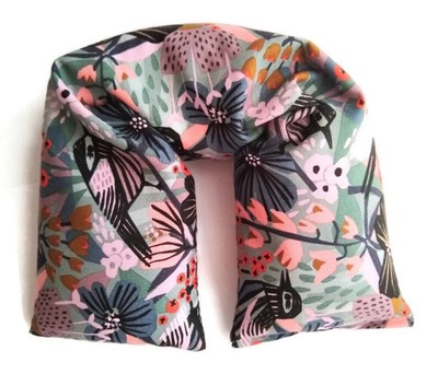 Microwavable Neck Pillow - Organic Cotton Pink and Black Bird
