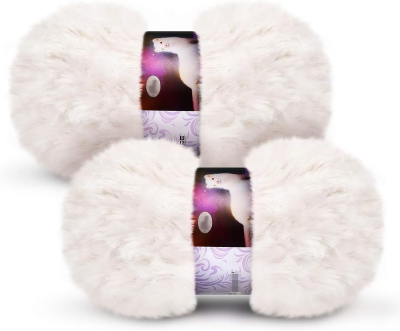2-Piece Skein Set Soft Fur Yarn Fuzzy Faux Fur Chunky Fluffy Cream Yarn for Croc