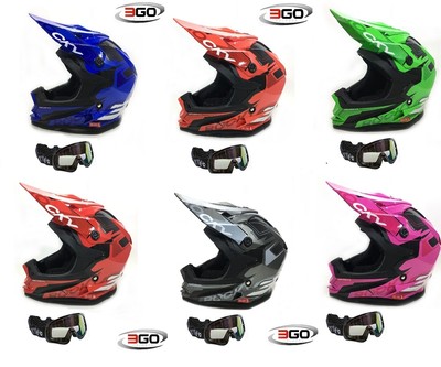 KINDER MOTOCROSSHELME MOTORRAD STURZHELM QUAD MX 3GO K188 SCHUTZHELM MIT BRILLE