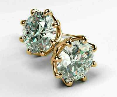 3Ct Round Lab-Created Diamond Solitaire Push Back Earrings 14K Gold Finish